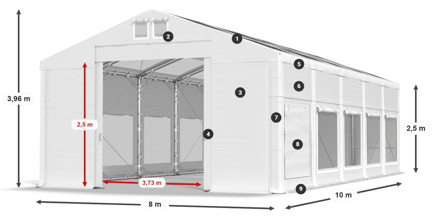 Dach: MS T 580 PVC Wände: SD M 500 PVC 2,5 m Legende