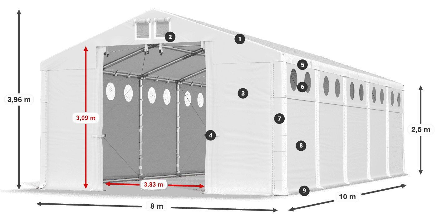 Dach: MS 580 PVC Wände: SD O 500 PVC 2,5 m Legende