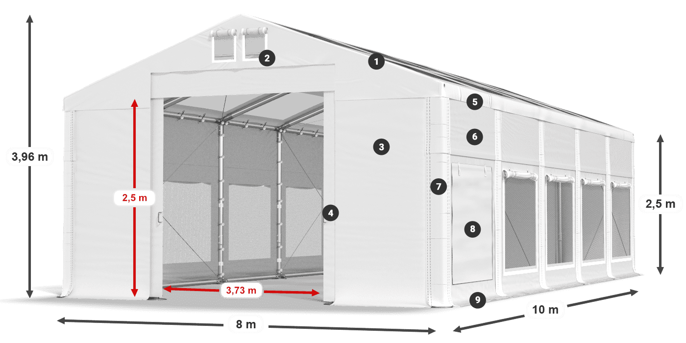 Dach: MS T 580 PVC Wände: SD M 500 PVC 2,5 m Legende