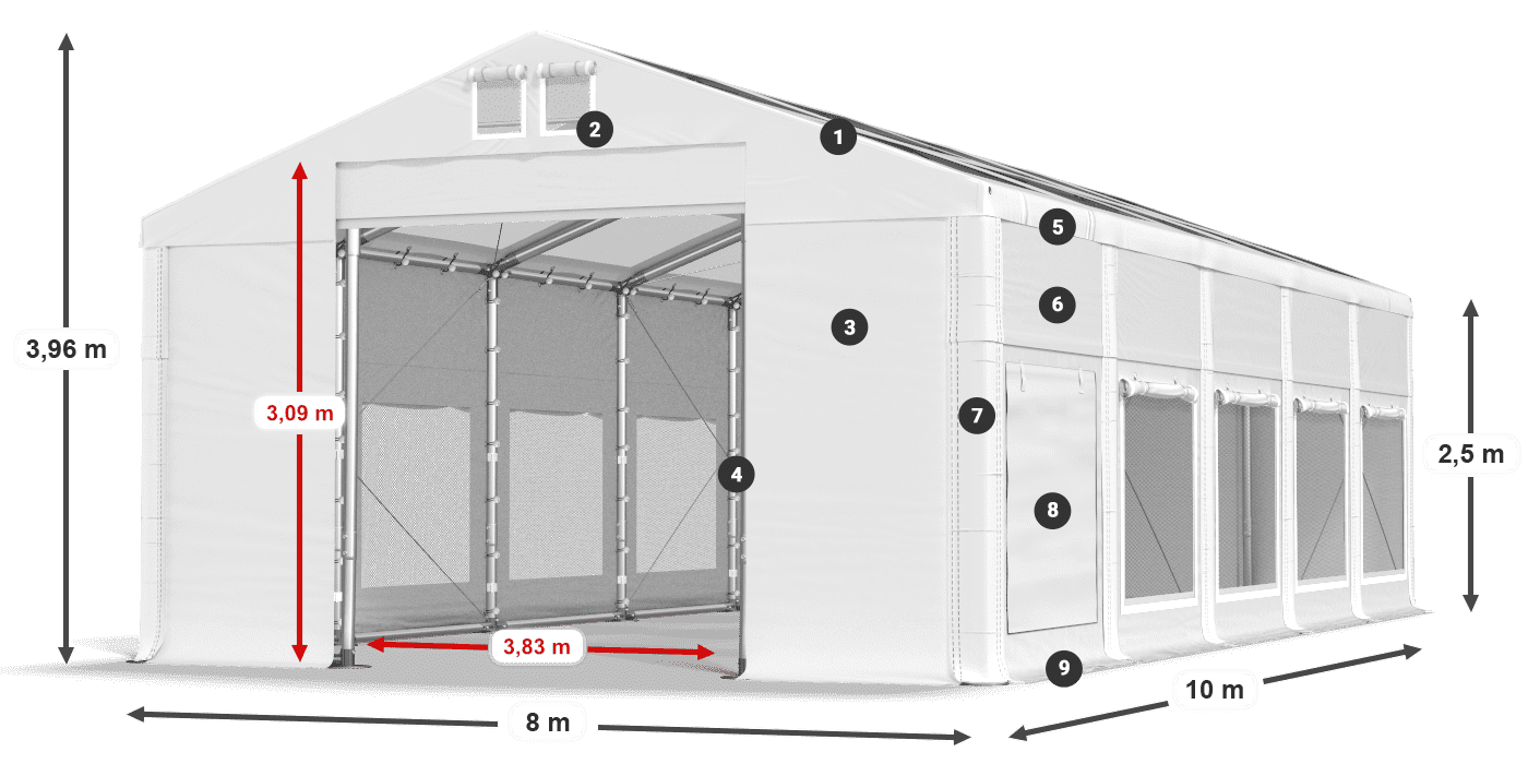 Dach: MS T 580 PVC Wände: SD M 500 PVC 2,5 m Legende