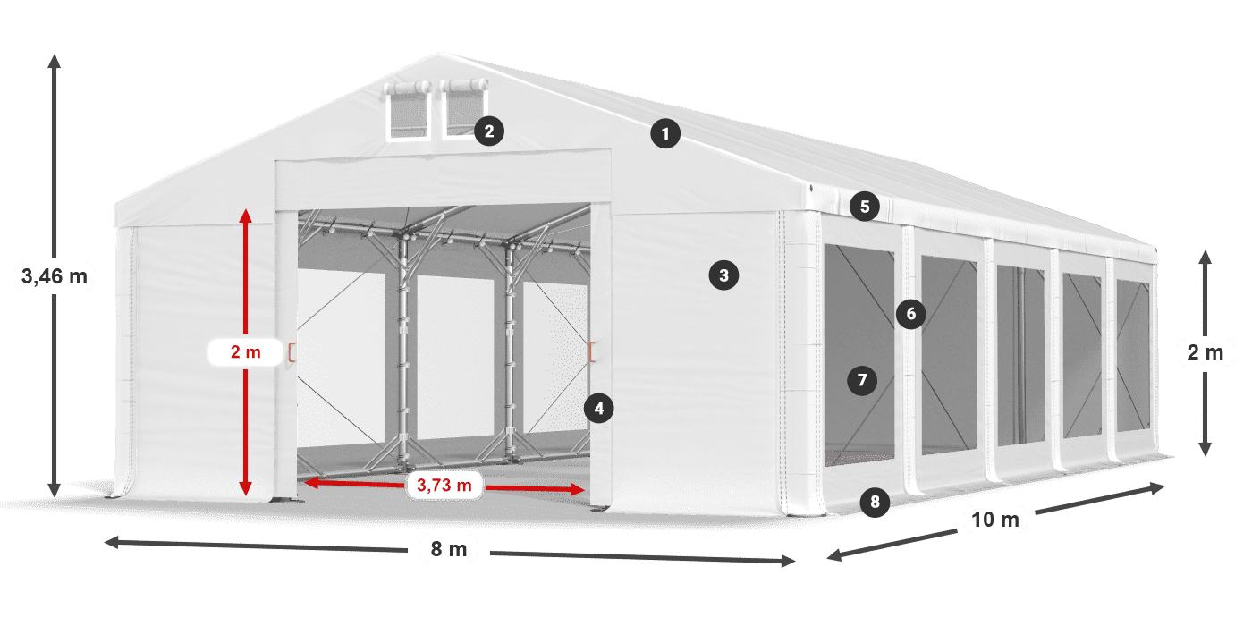 Dach: FR 620 PVC Wände: MS 580 PVC 2m Legende