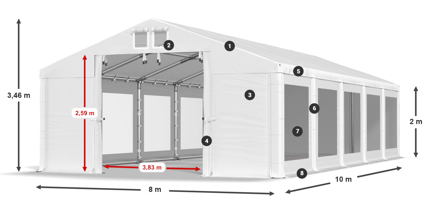 Dach: FR 620 PVC Wände: MS 580 PVC 2m Legende