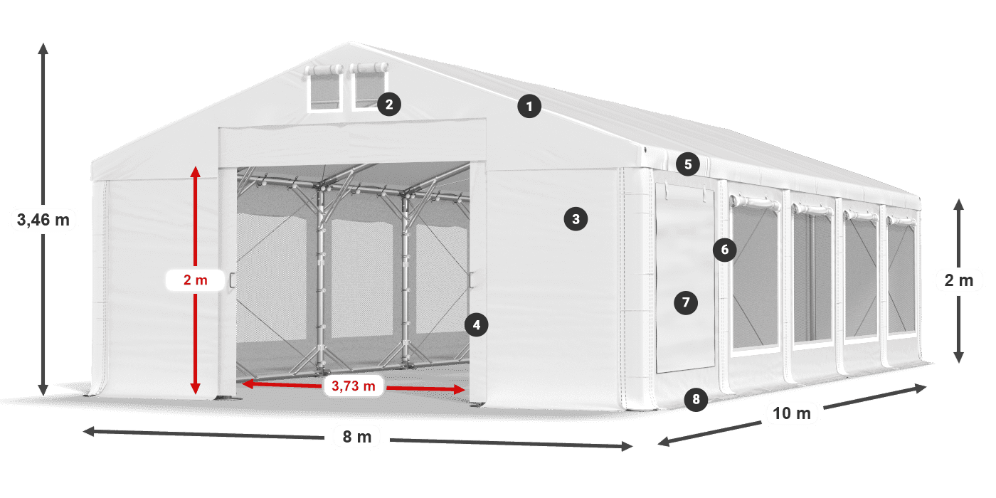 Dach: FR 620 PVC Wände: SD 500 PVC 2m Legende