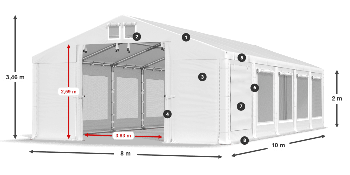 Dach: FR 620 PVC Wände: SD 500 PVC 2m Legende