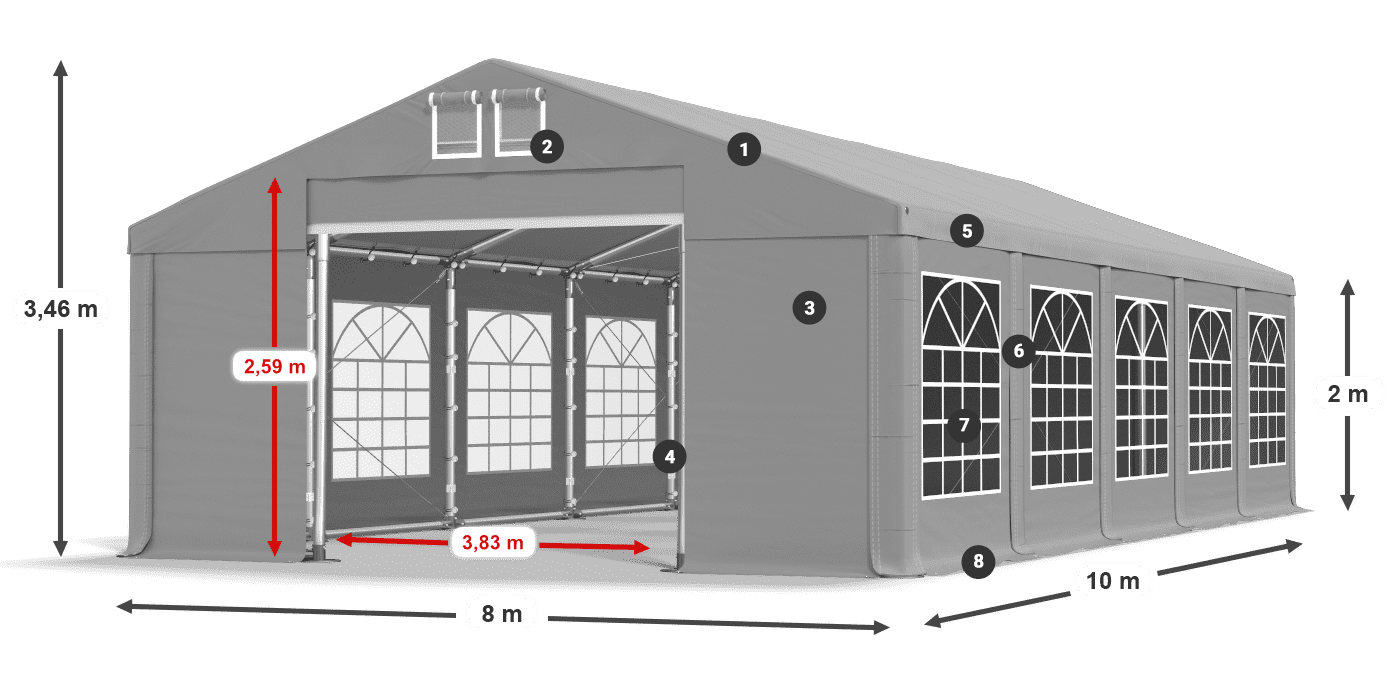 Dach: FR 620 PVC Wände: SD 500 PVC 2m Legende