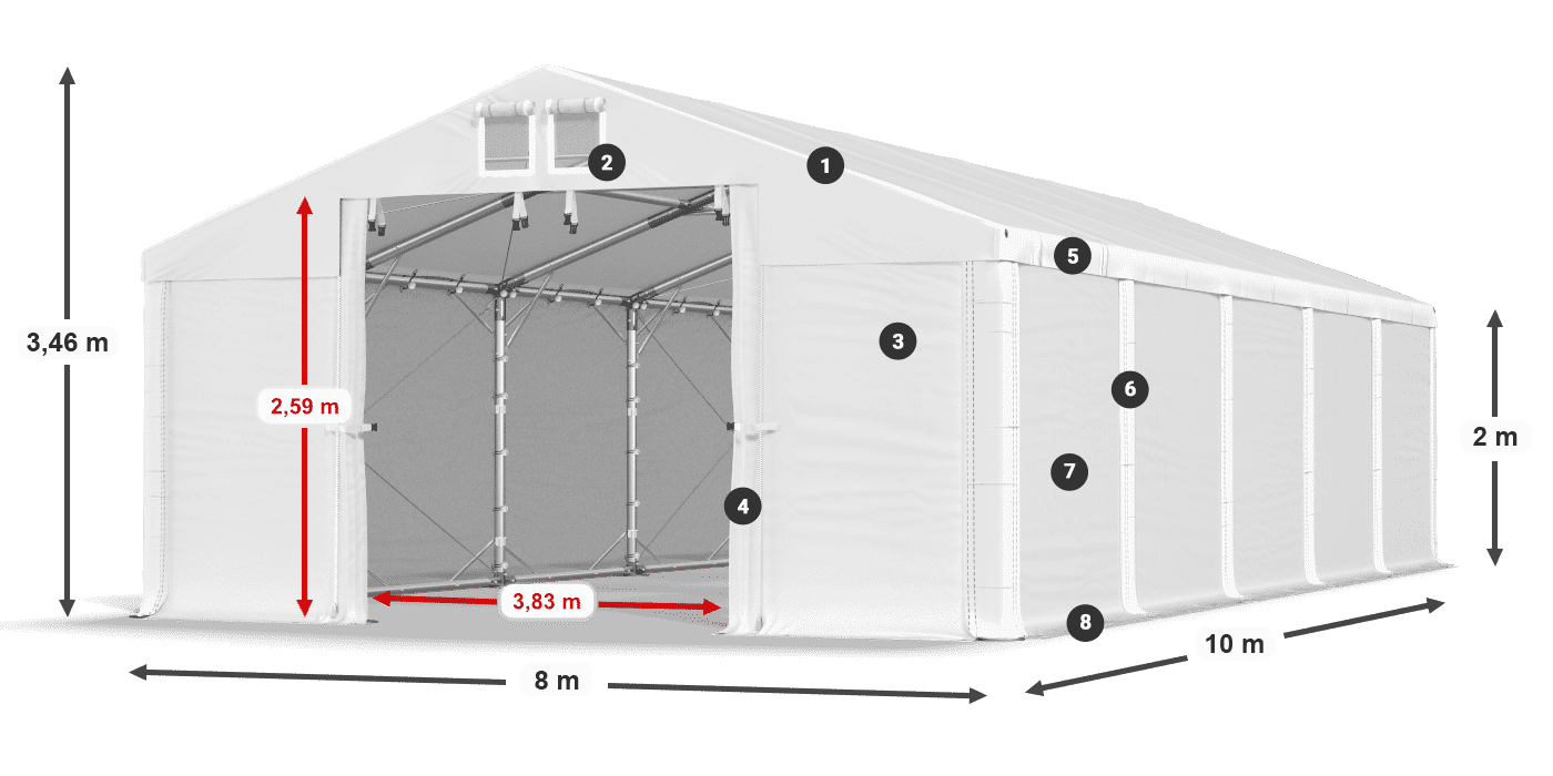 Dach: MS 580 PVC Wände: FR M 620 PVC 2m Legende