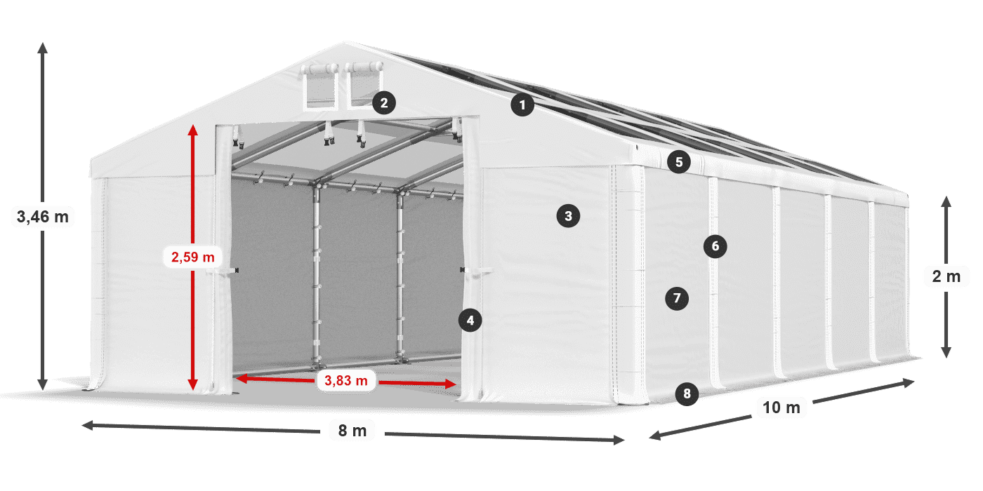 Dach: MS T 580 PVC Wände: FR 620 PVC 2m Legende