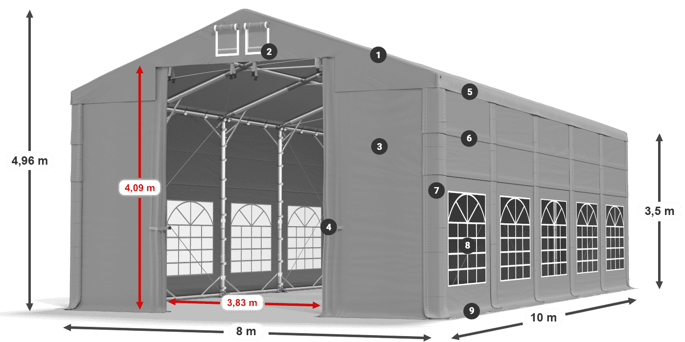 Dach: FR 620 PVC Wände: SD 500 PVC 3,5 m Legende