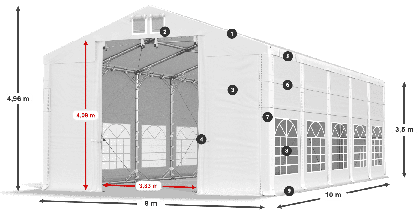 Dach: FR 620 PVC Wände: SD 500 PVC 3,5 m Legende