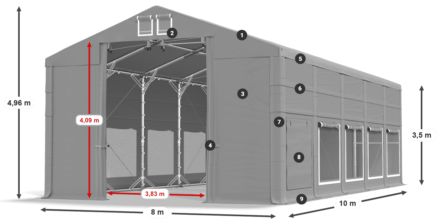 Dach: FR 620 PVC Wände: SD 500 PVC 3,5 m Legende