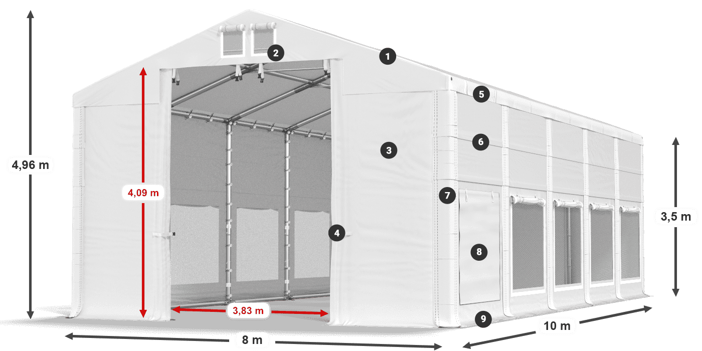 Dach: FR 620 PVC Wände: SD 500 PVC 3,5 m Legende