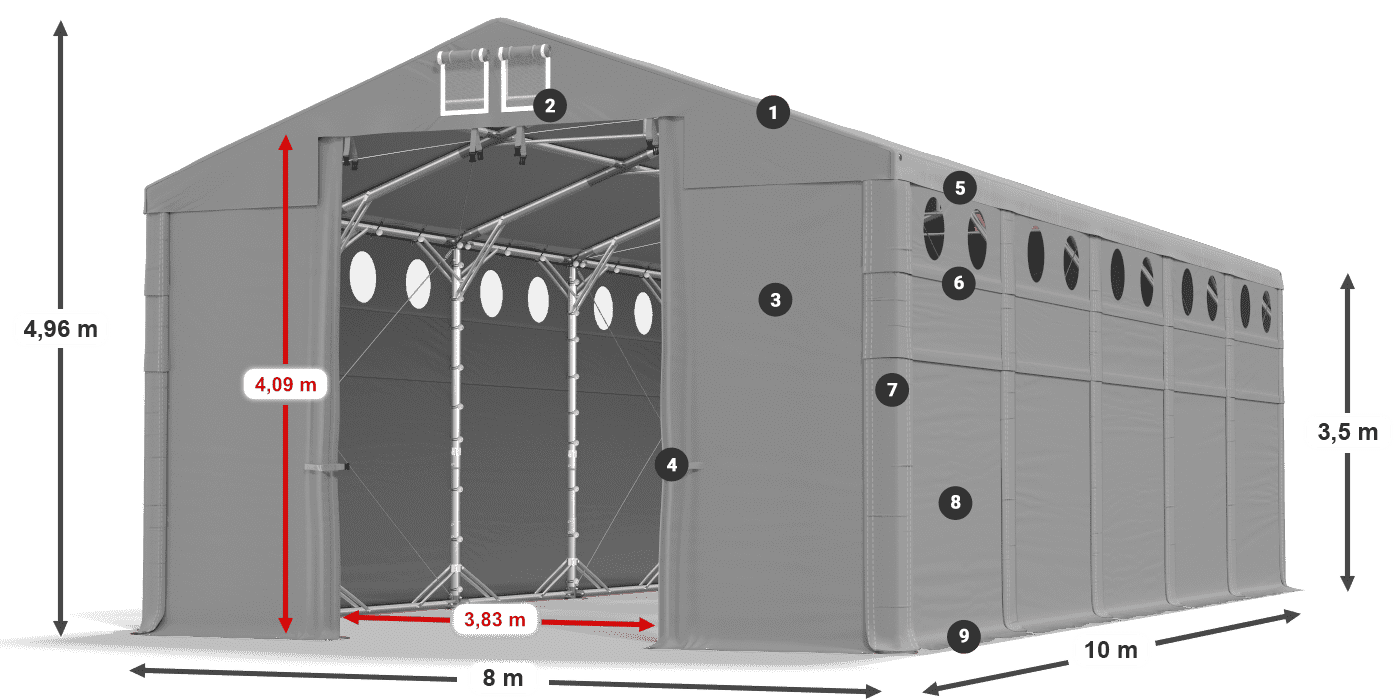 Dach: MS 580 PVC Wände: SD O 500 PVC 3,5 m Legende