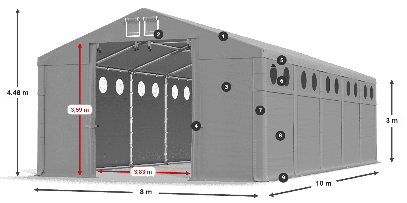 Dach: FR 620 PVC Wände: MS O 580 PVC 3m Legende