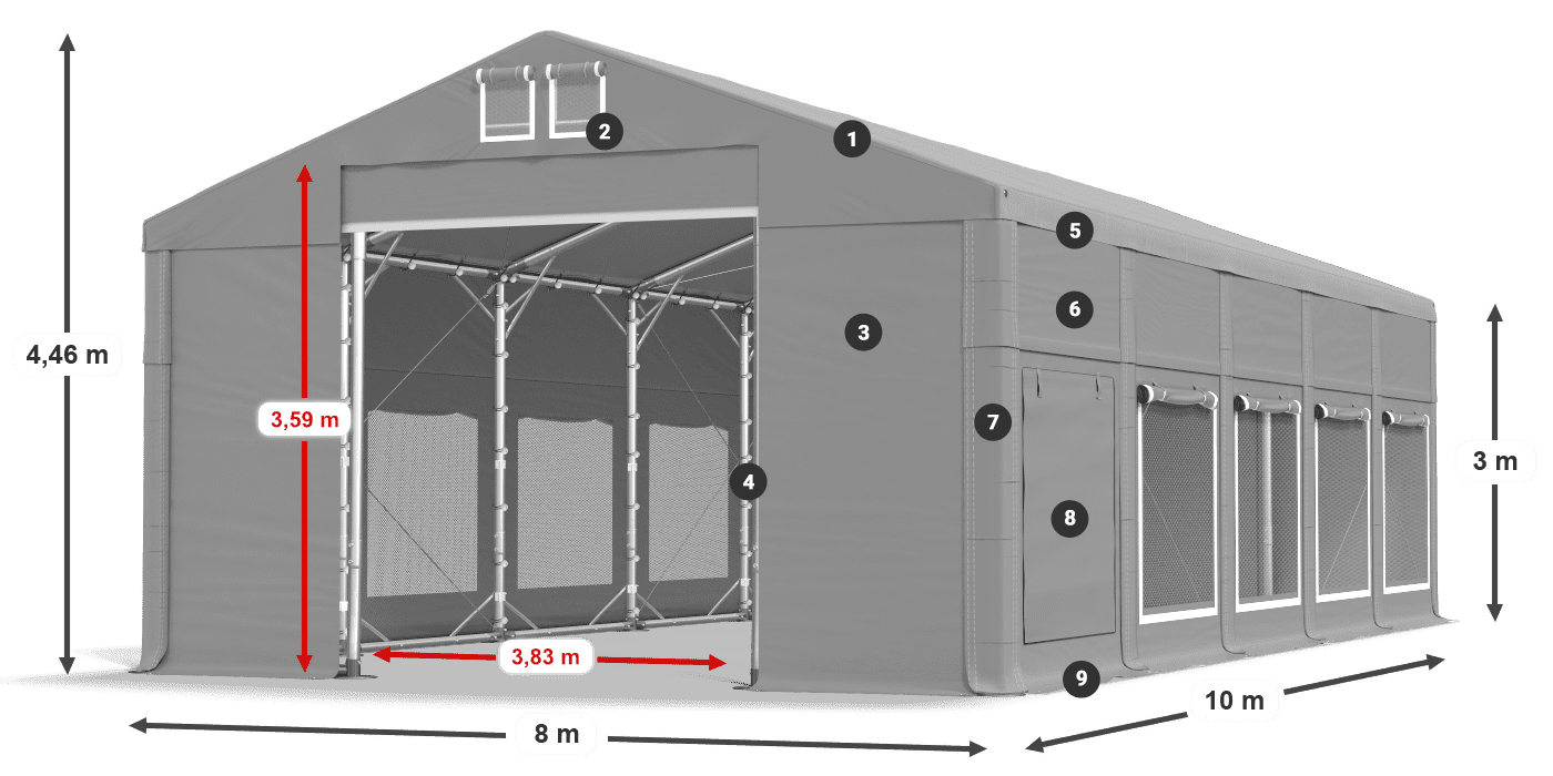 Dach: FR 620 PVC Wände: SD 500 PVC 3m Legende