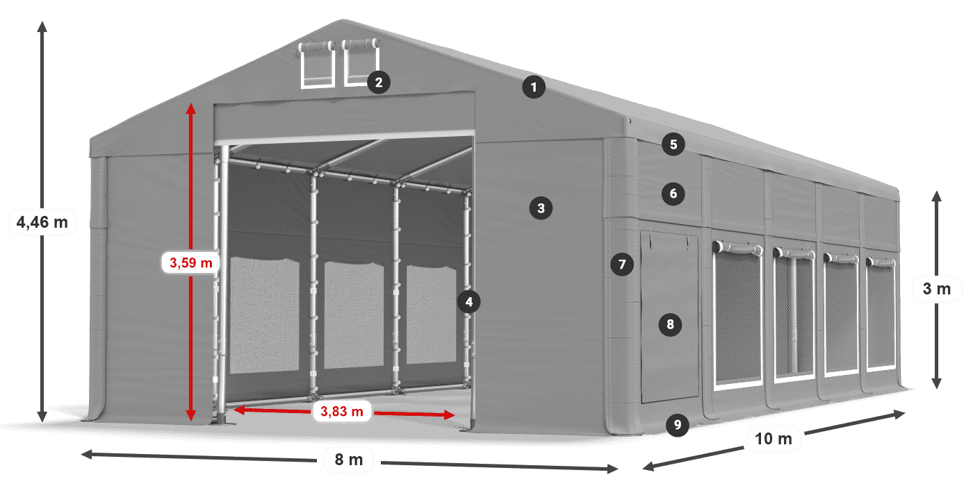 Dach: FR 620 PVC Wände: SD 500 PVC 3m Legende