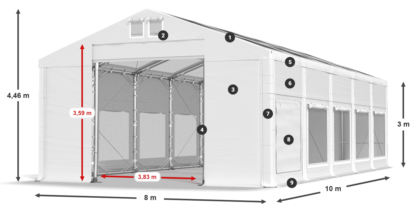 Dach: MS T 580 PVC Wände: SD M 500 PVC 3m Legende