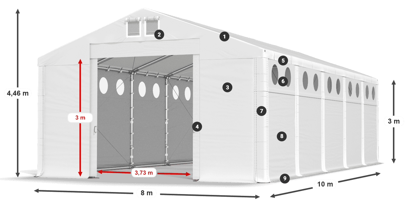 Dach: SD 560 PVC Wände: MS O 580 PVC Legende 3m