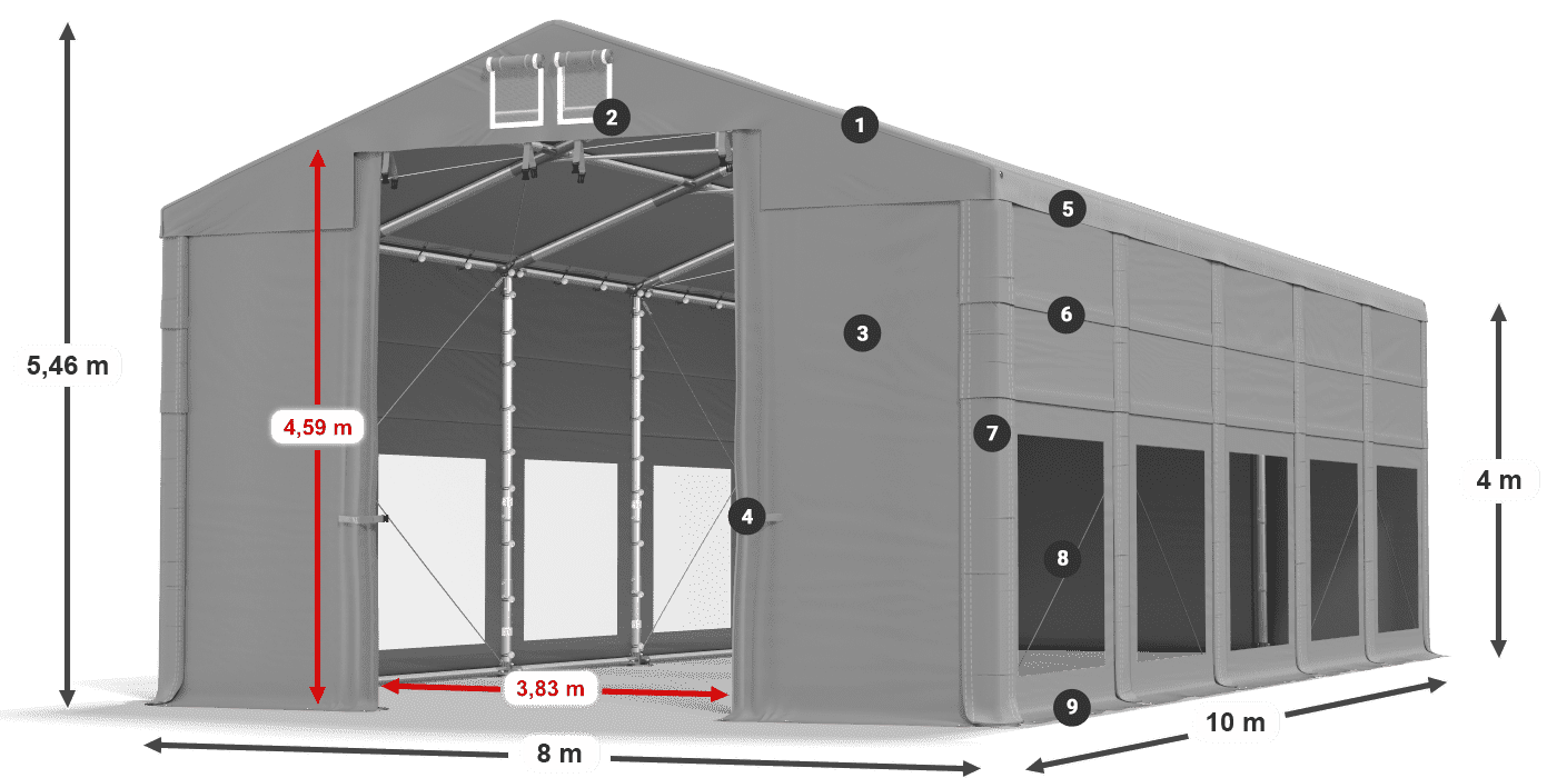 Dach: FR 620 PVC Wände: MS 580 PVC 4m Legende