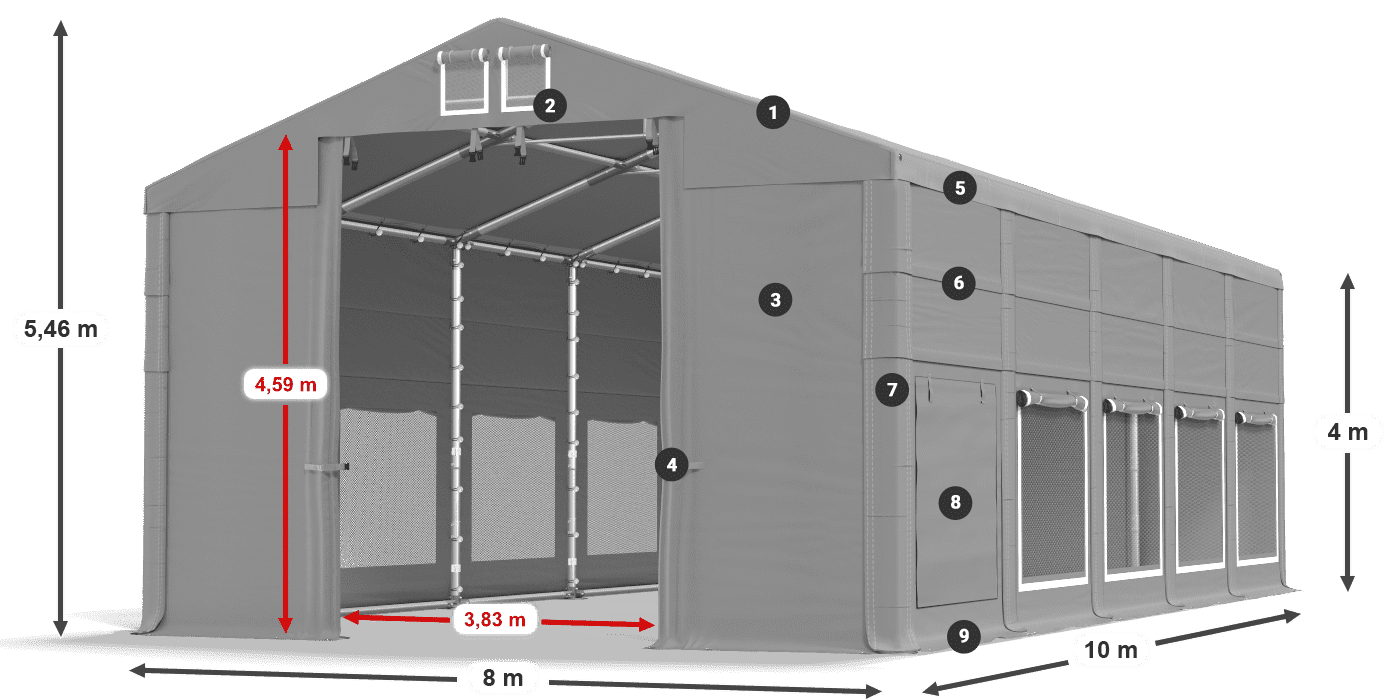 Dach: MS 580 PVC Wände: SD M 500 PVC 4m Legende