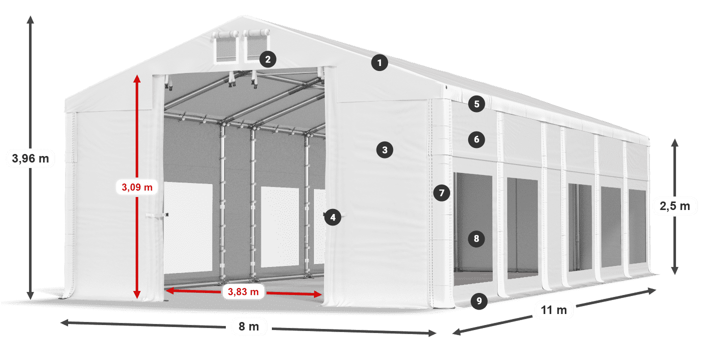 Dach: FR 620 PVC Wände: MS 580 PVC 2,5 m Legende