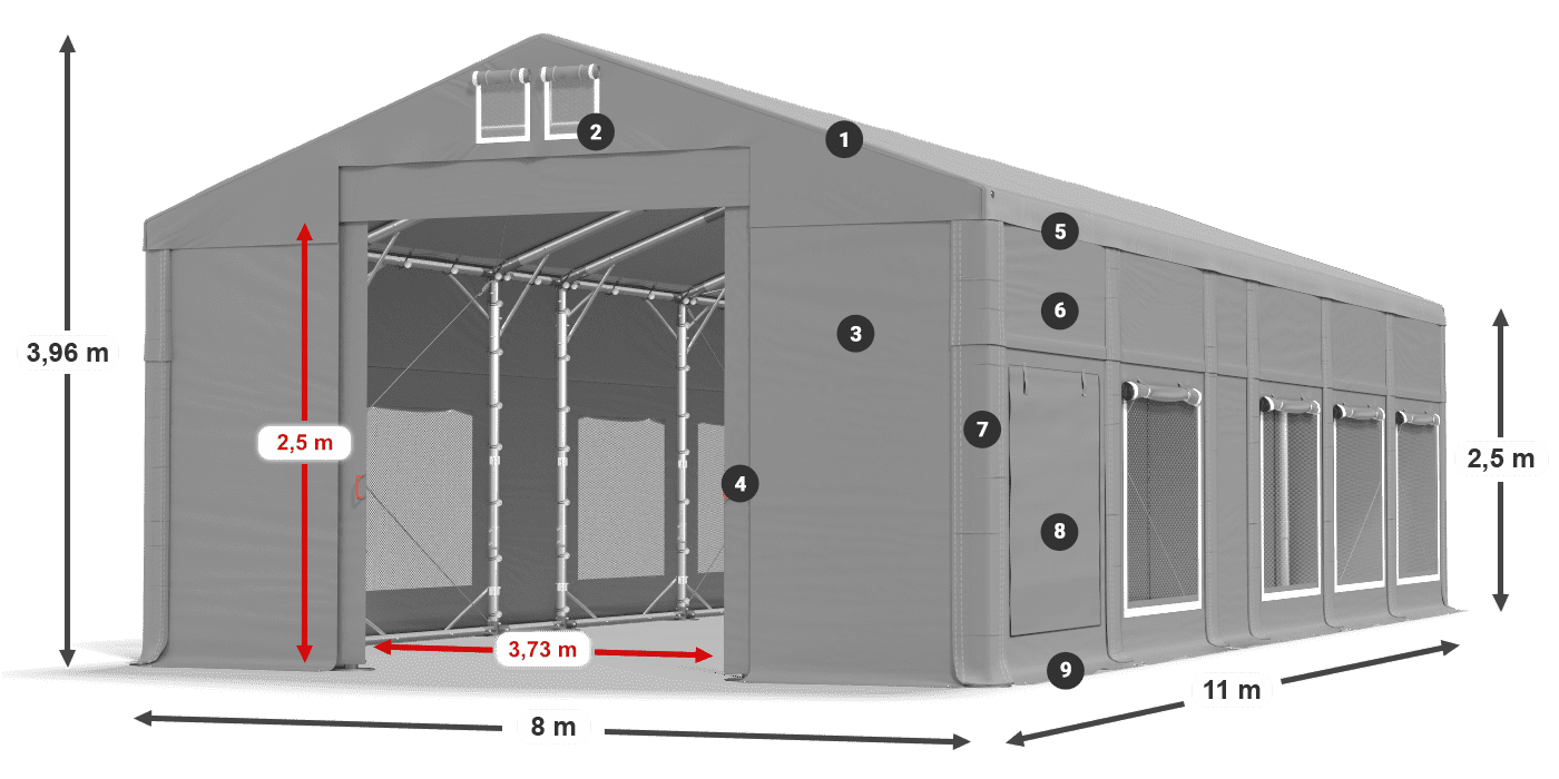 Dach: FR 620 PVC Wände: SD 500 PVC 2,5 m Legende