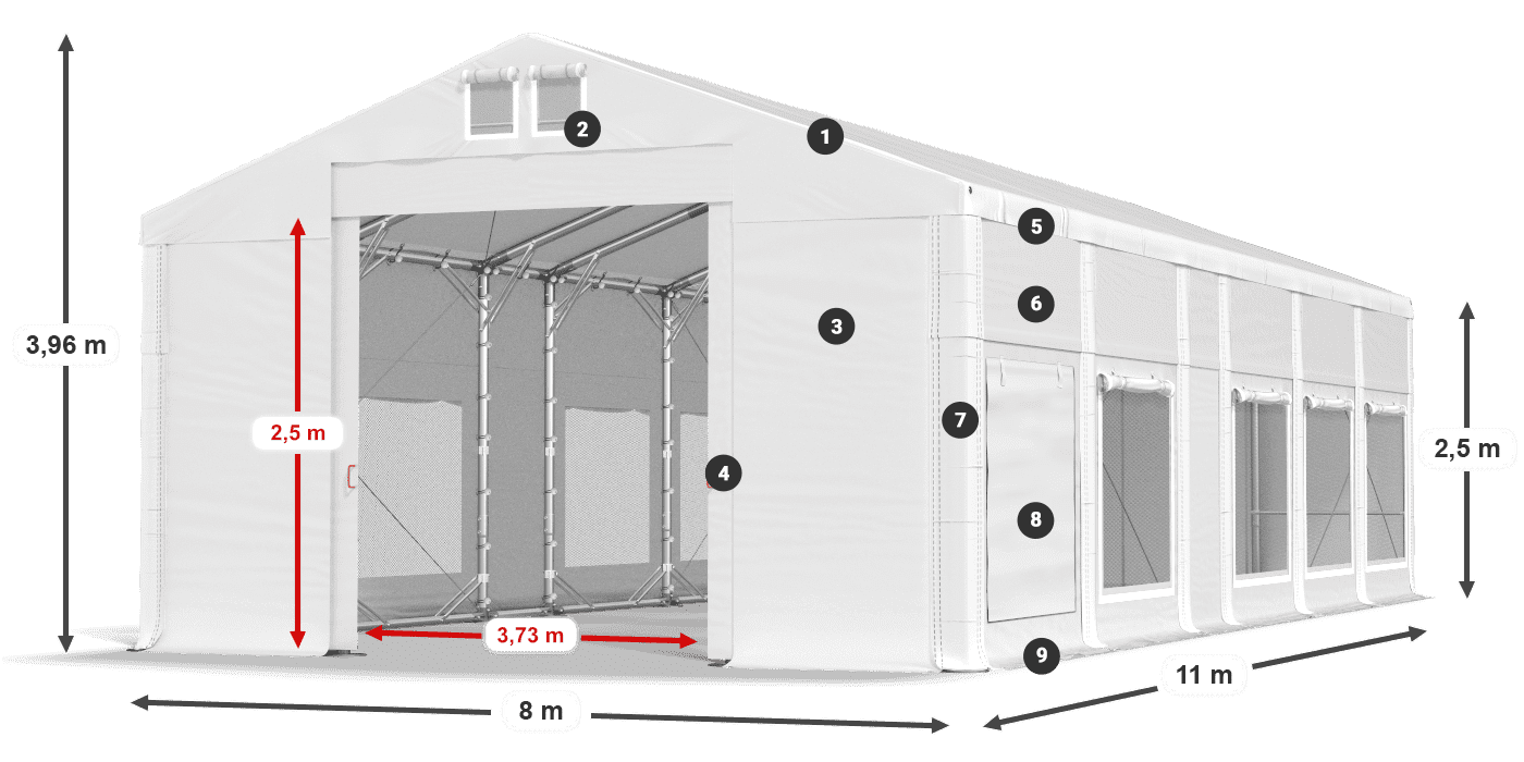 Dach: FR 620 PVC Wände: SD 500 PVC 2,5 m Legende