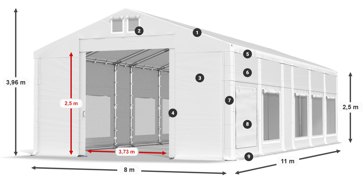 Dach: FR 620 PVC Wände: SD 500 PVC 2,5 m Legende