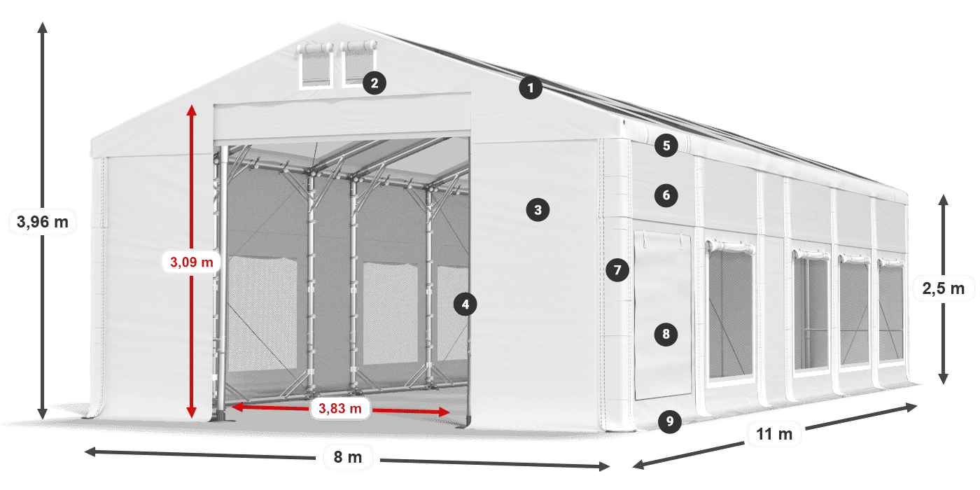 Dach: MS T 580 PVC Wände: SD M 500 PVC 2,5 m Legende