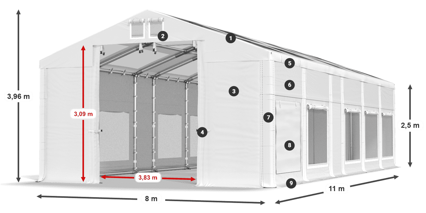 Dach: MS T 580 PVC Wände: SD M 500 PVC 2,5 m Legende