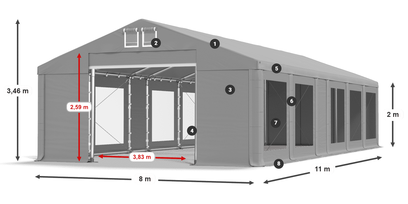 Dach: FR 620 PVC Wände: MS 580 PVC 2m Legende
