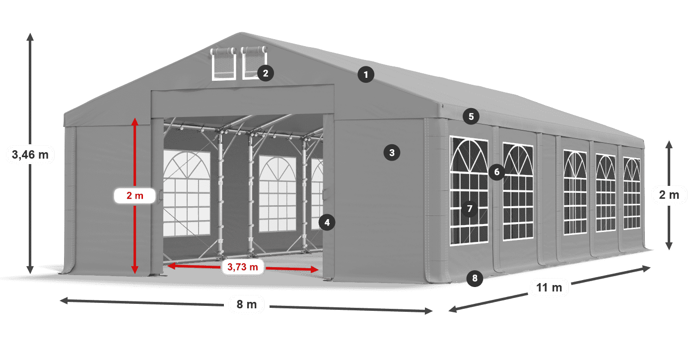 Dach: FR 620 PVC Wände: SD 500 PVC 2m Legende