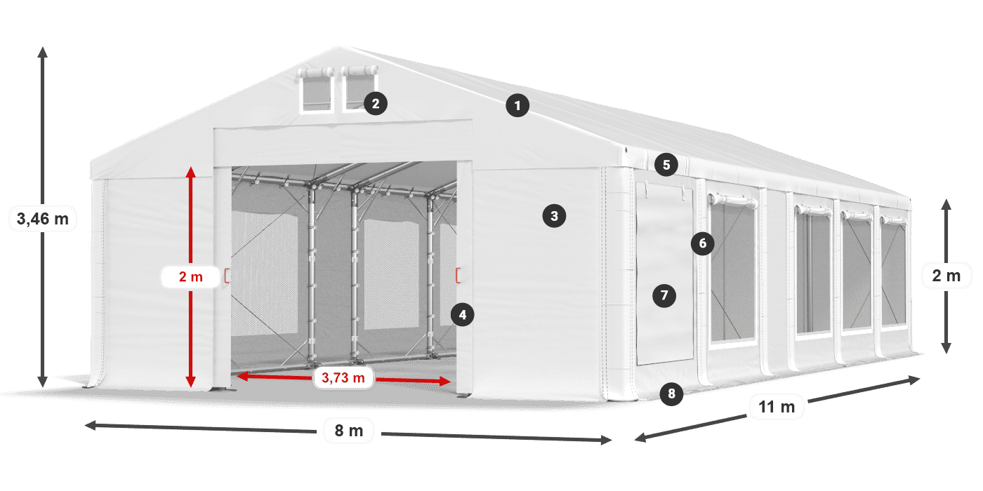 Dach: FR 620 PVC Wände: SD 500 PVC 2m Legende