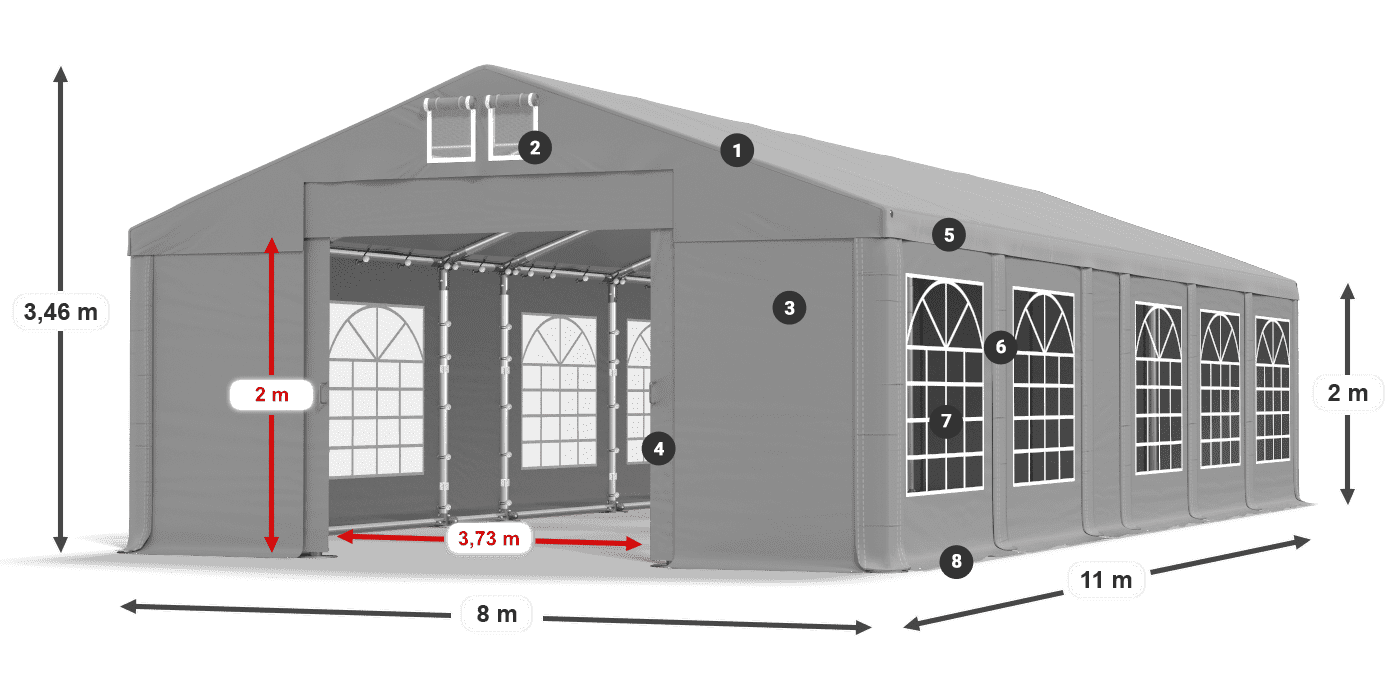 Dach: FR 620 PVC Wände: SD 500 PVC 2m Legende