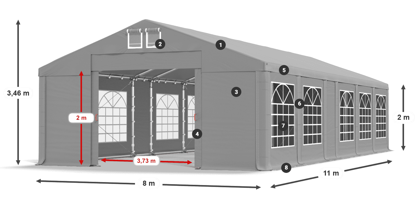 Dach: FR 620 PVC Wände: SD 500 PVC 2m Legende