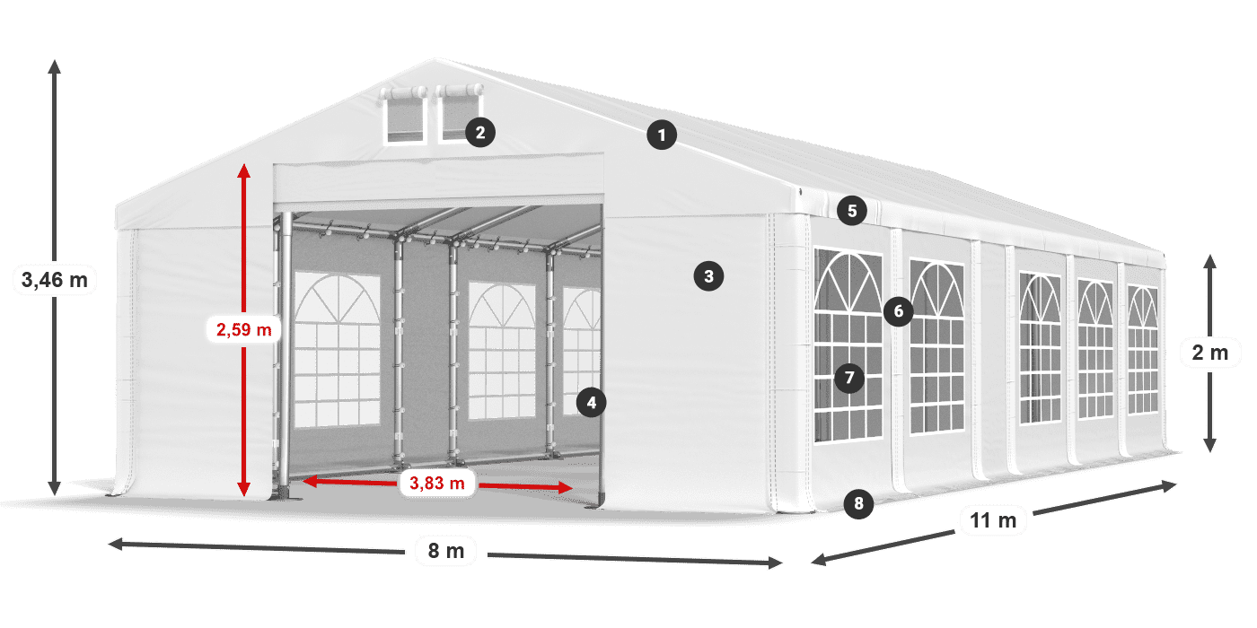 Dach: MS 580 PVC Wände: FR 620 PVC 2m Legende