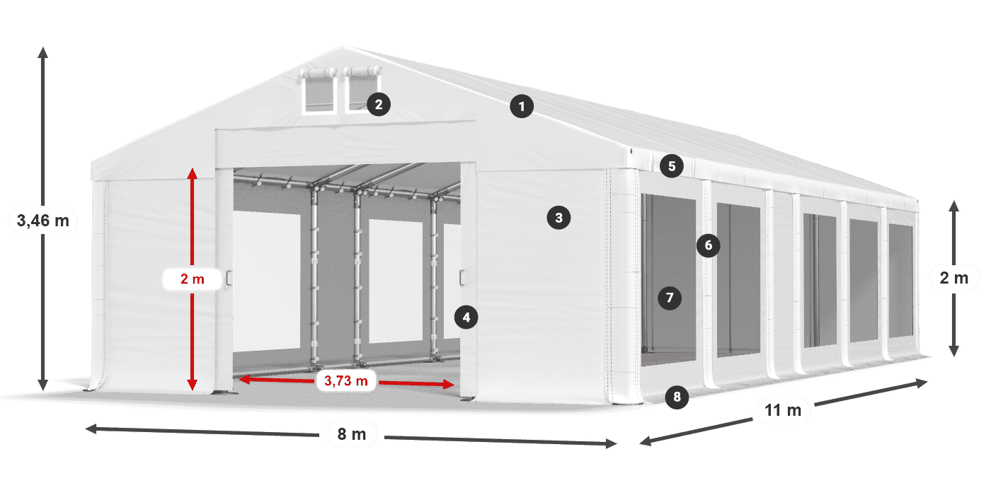 Dach: MS 580 PVC Wände: MS 580 PVC 2m Legende