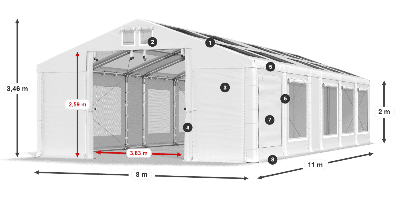 Dach: MS T 580 PVC Wände: SDM 500 PVC 2m Legende