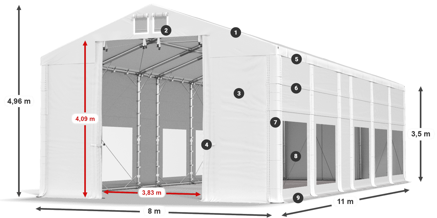 Dach: FR 620 PVC Wände: MS 580 PVC 3,5 m Legende