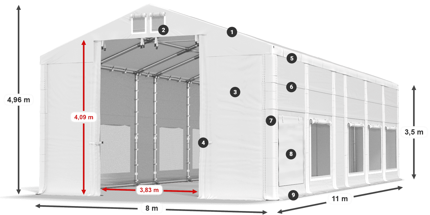 Dach: FR 620 PVC Wände: SD 500 PVC 3,5 m Legende