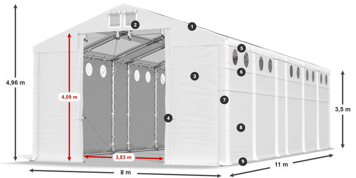 Dach: MS T 580 PVC Wände: MS O 580 PVC 3,5 m Legende