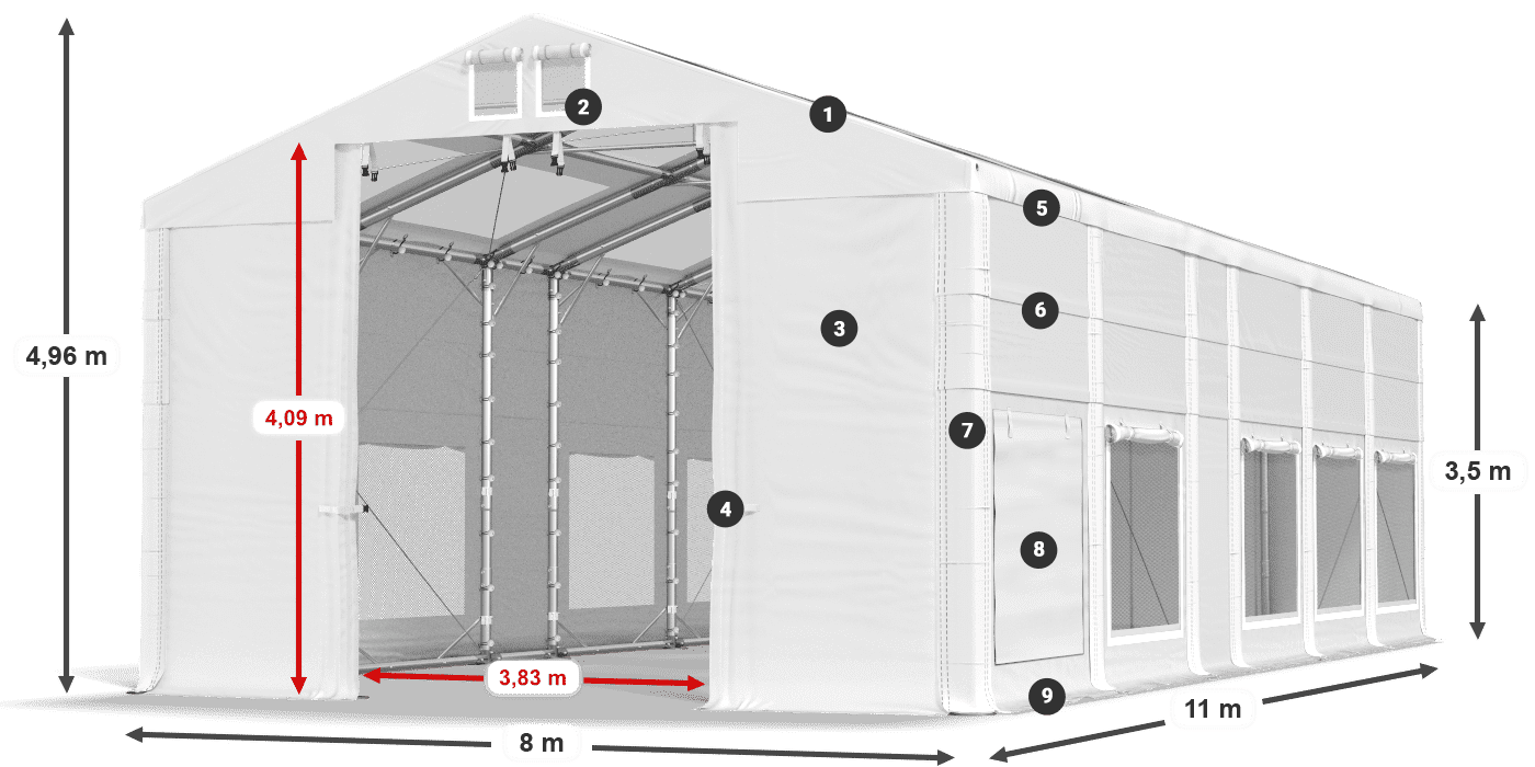 Dach: MS T 580 PVC Wände: SD M 500 PVC 2,5 m Legende