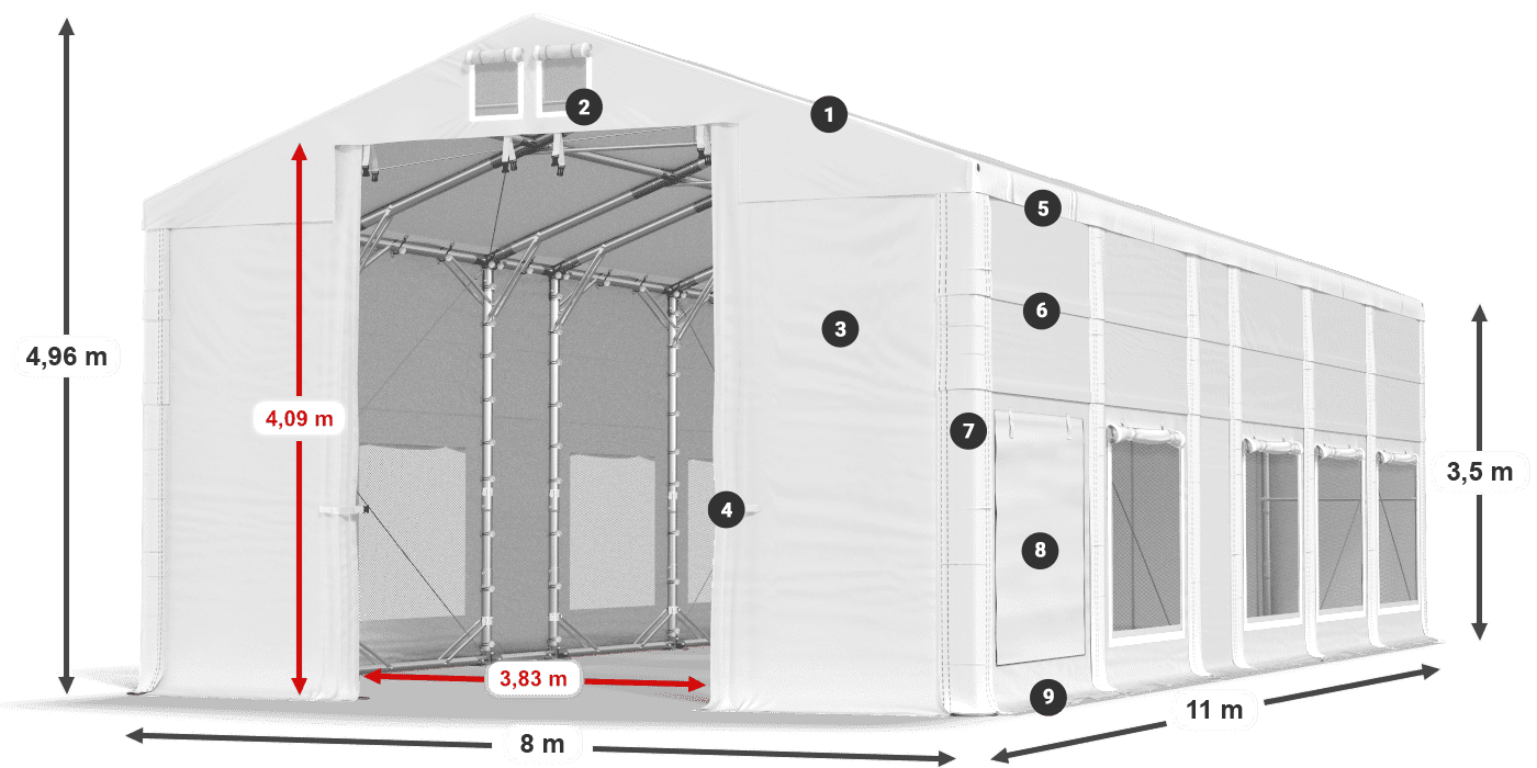 Dach: MS 580 PVC Wände: SD M 500 PVC 3,5 m Legende