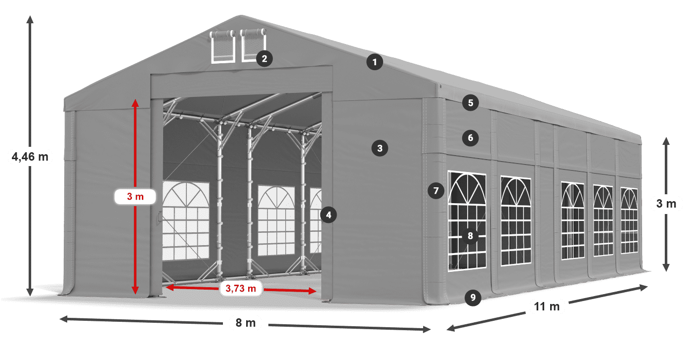 Dach: FR 620 PVC Wände: SD 500 PVC 3m Legende