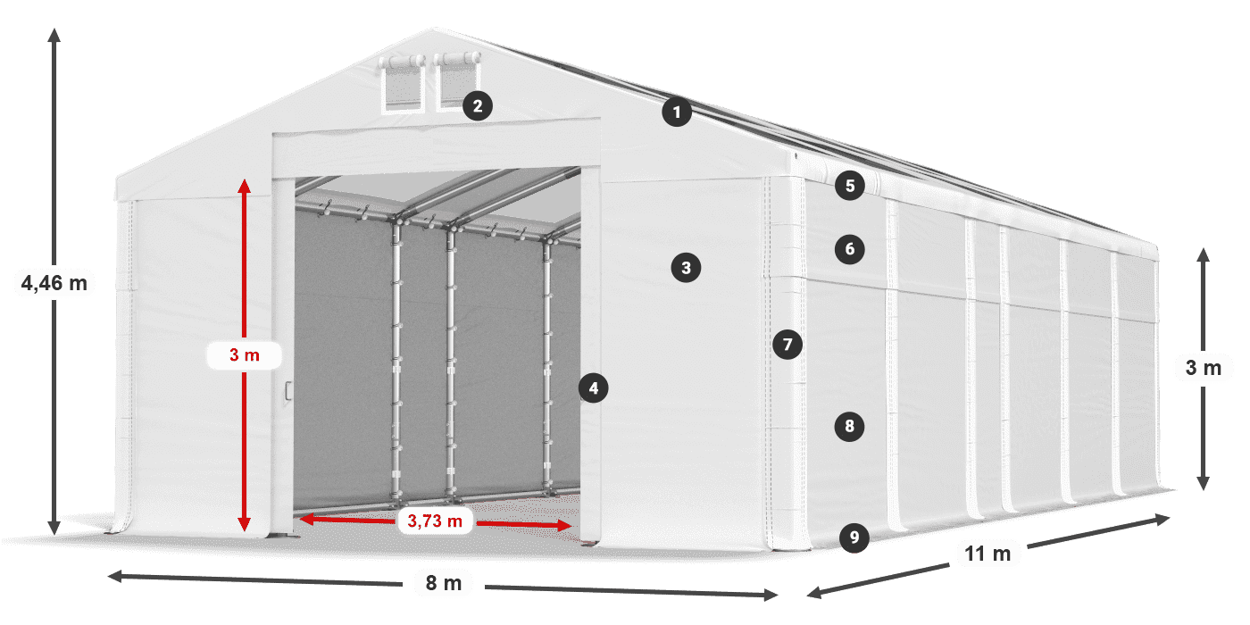 Dach: MS T 580 PVC Wände: SD 500 PVC 3m Legende