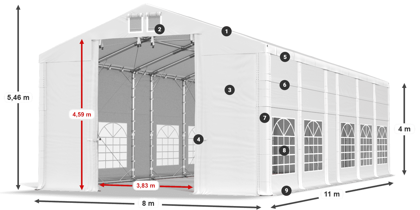 Dach: FR 620 PVC Wände: SD 500 PVC 4m Legende