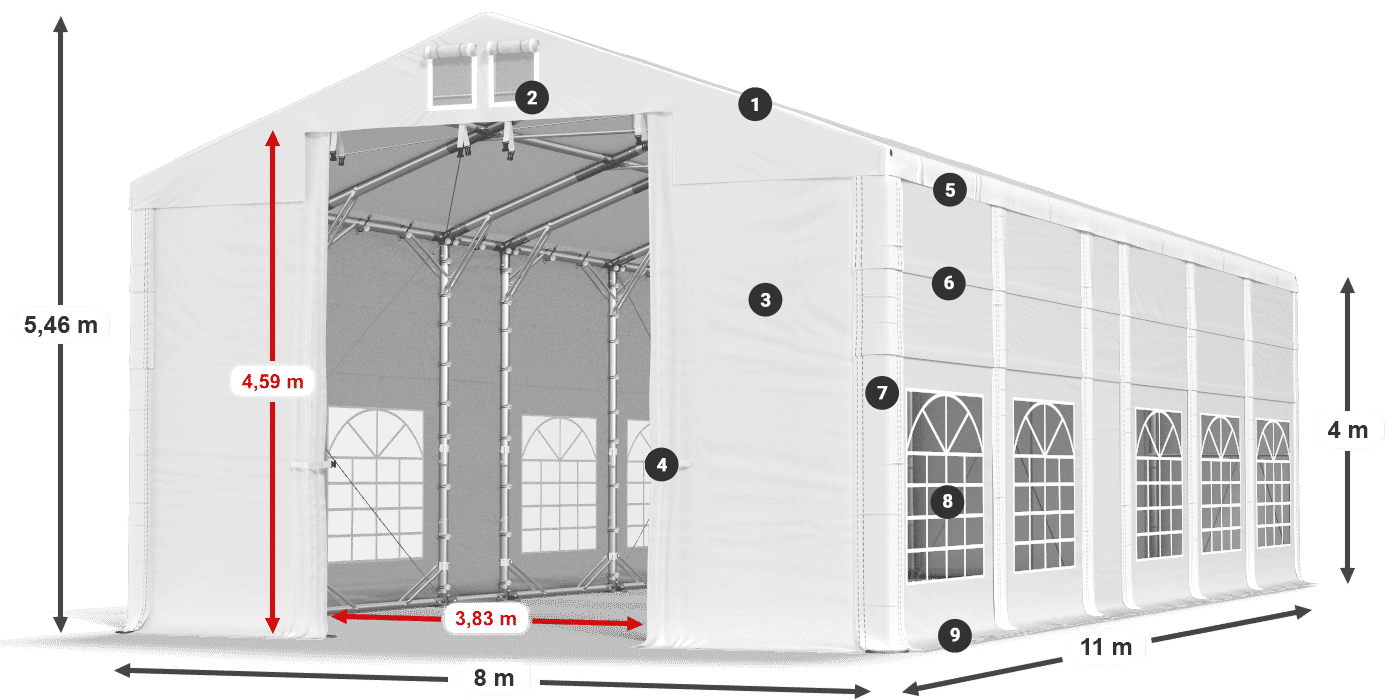 Dach: FR 620 PVC Wände: SD 500 PVC 4m Legende