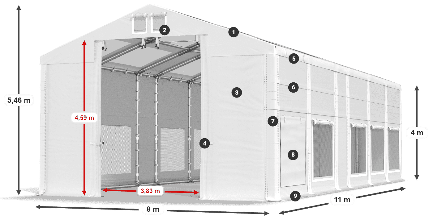 Dach: MS T 580 PVC Wände: SD M 500 PVC 4m Legende