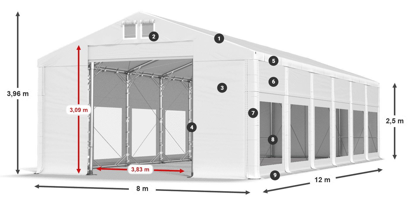 Dach: FR 620 PVC Wände: MS 580 PVC 2,5 m Legende