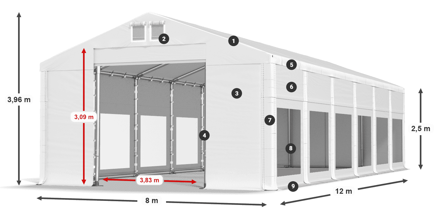 Dach: FR 620 PVC Wände: MS 580 PVC 2,5 m Legende