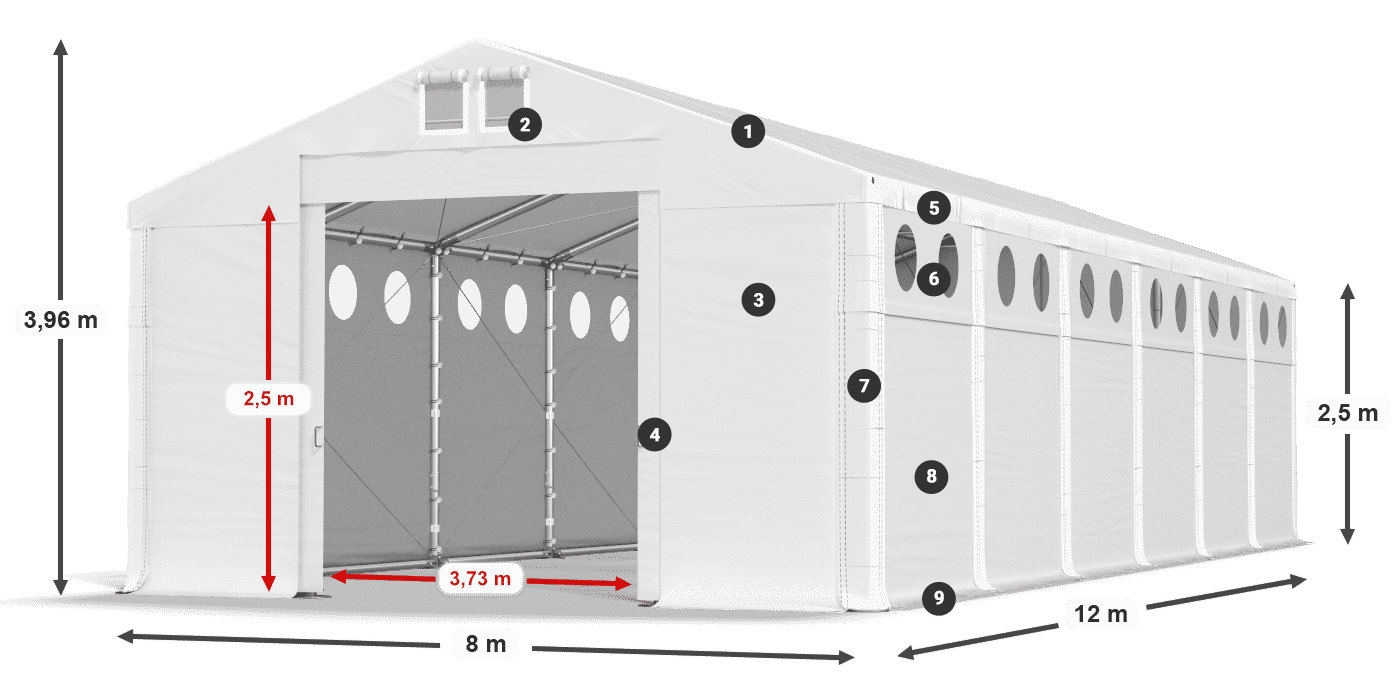 Dach: FR 620 PVC Wände: MS O 580 PVC 2,5 m Legende